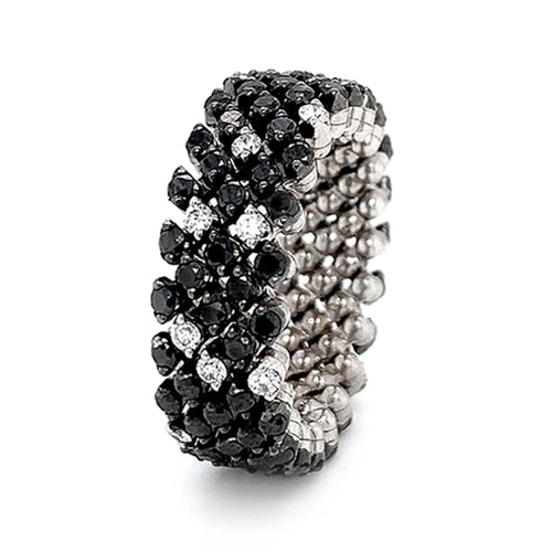 18K White Gold Five Row Expandable Brevetto Black & White Diamond Ring