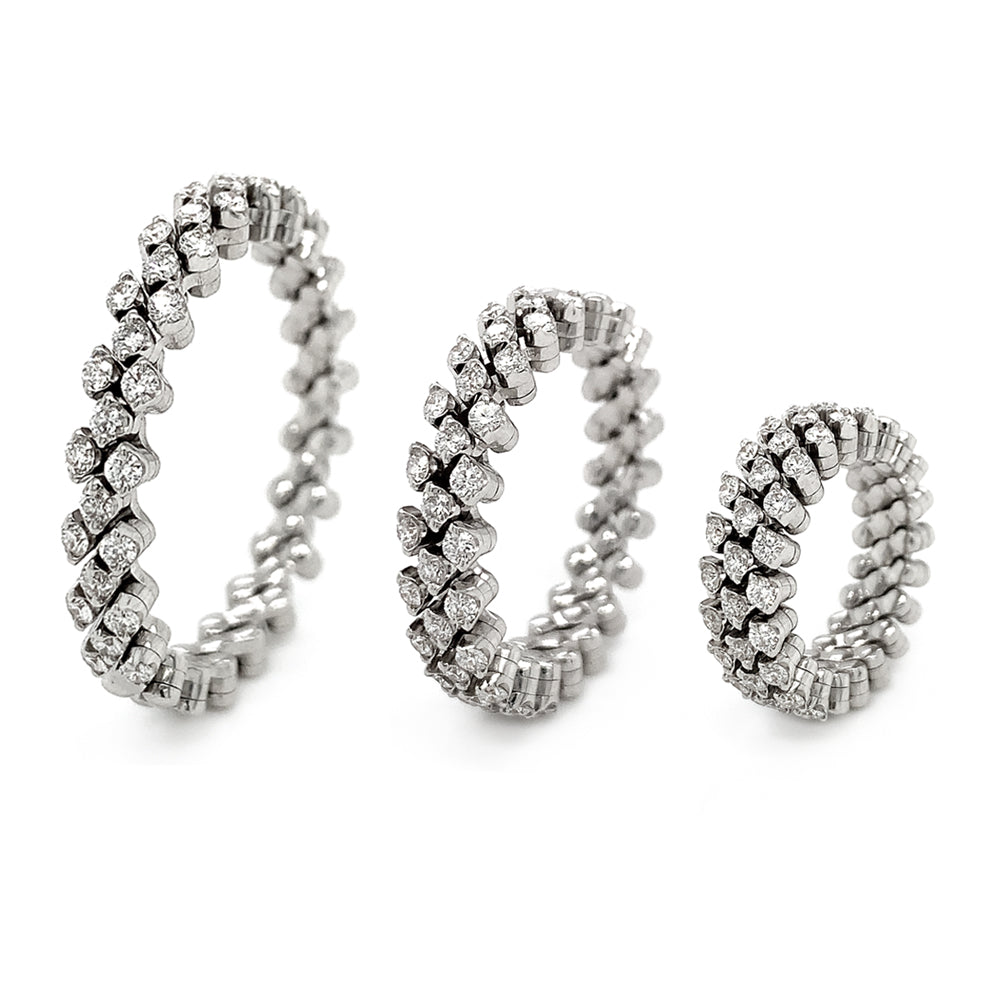 18K White Gold Three Row Expandable Brevetto Diamond Ring