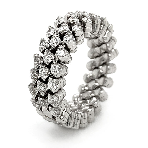 18K White Gold Three Row Expandable Brevetto Diamond Ring