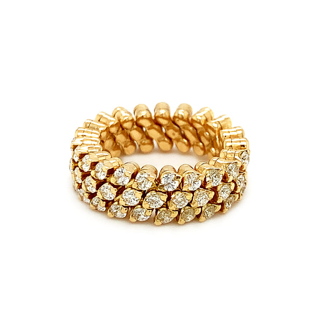 18K Yellow Gold Three Row Expandable Brevetto Diamond Ring