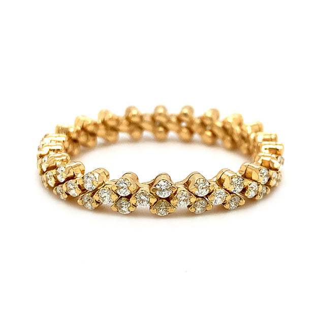 18K Yellow Gold Three Row Expandable Brevetto Diamond Ring