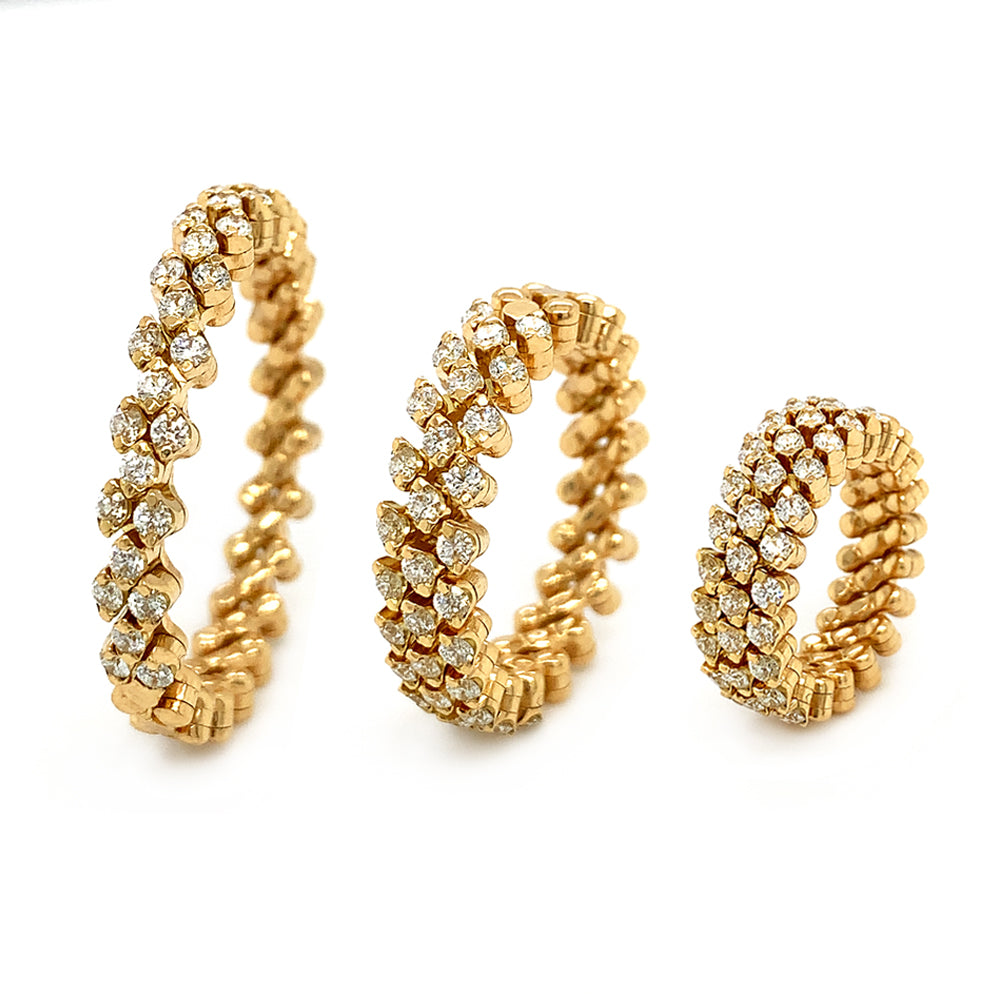 18K Yellow Gold Three Row Expandable Brevetto Diamond Ring
