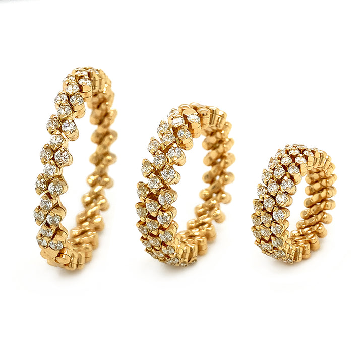 18K Yellow Gold Three Row Expandable Brevetto Diamond Ring