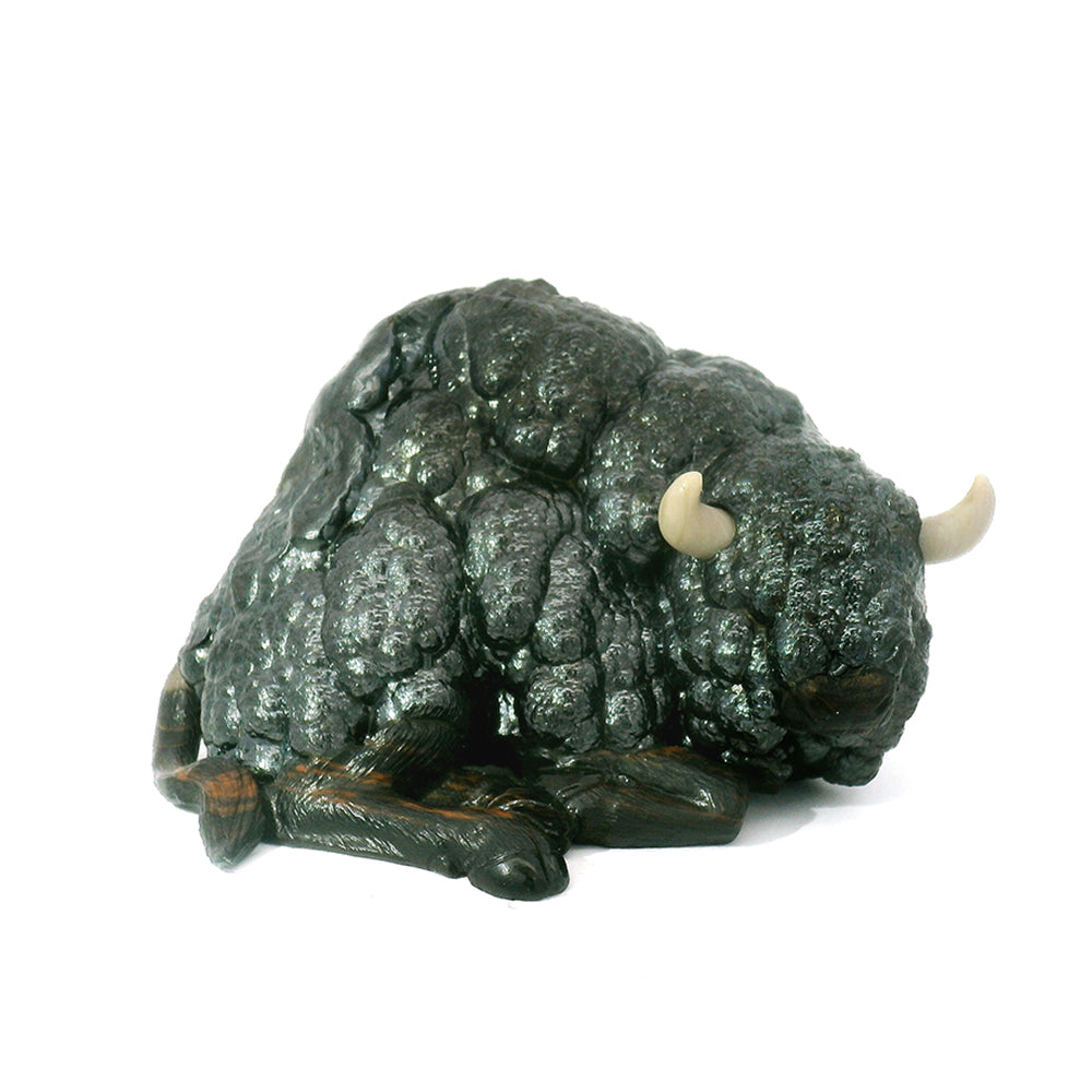 One-of-a-Kind Sculpture with Natural Hematite Specimen - "Sitting Bison"
