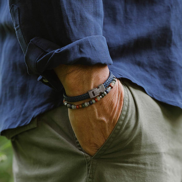 "Archie" Denim Blue Leather Bracelet by Steel & Barnett