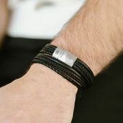 "Bonacci" Black Leather Wrap Bracelet by Steel & Barnett