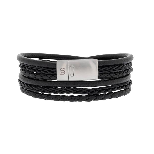 "Bonacci" Black Leather Wrap Bracelet by Steel & Barnett