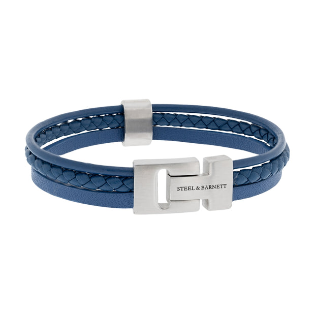 "Casual Cole" Denim Blue Three-Strand Leather Bracelet by Steel & Barnett