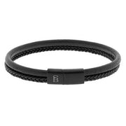 "Denby" Black Two-Strand Leather Bracelet with Black Clasp by Steel & Barnett