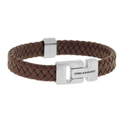 "Harrison" Brown Braided Leather Bracelet by Steel & Barnett