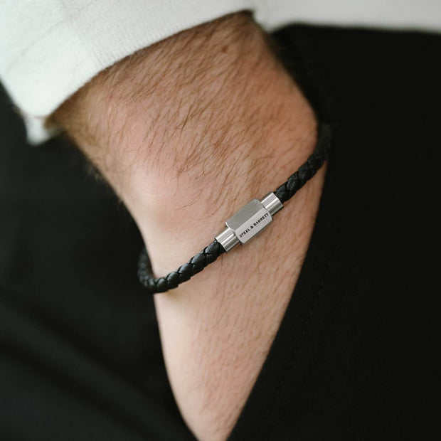 "Luke Landon" Black Round Braid Leather Bracelet by Steel & Barnett