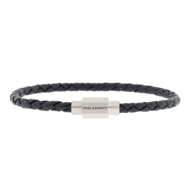 "Luke Landon" Black Round Braid Leather Bracelet by Steel & Barnett