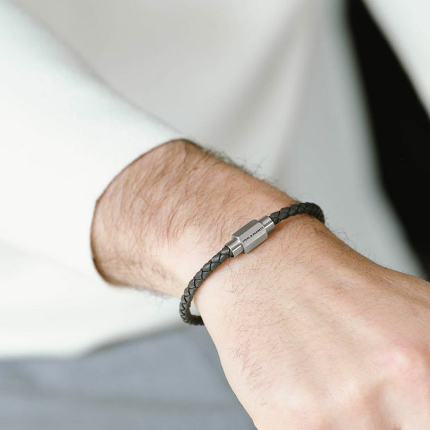 "Luke Landon" Dark Gray Round Braid Leather Bracelet by Steel & Barnett