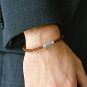 "Luke Landon" Light Brown Round Braid Leather Bracelet by Steel & Barnett