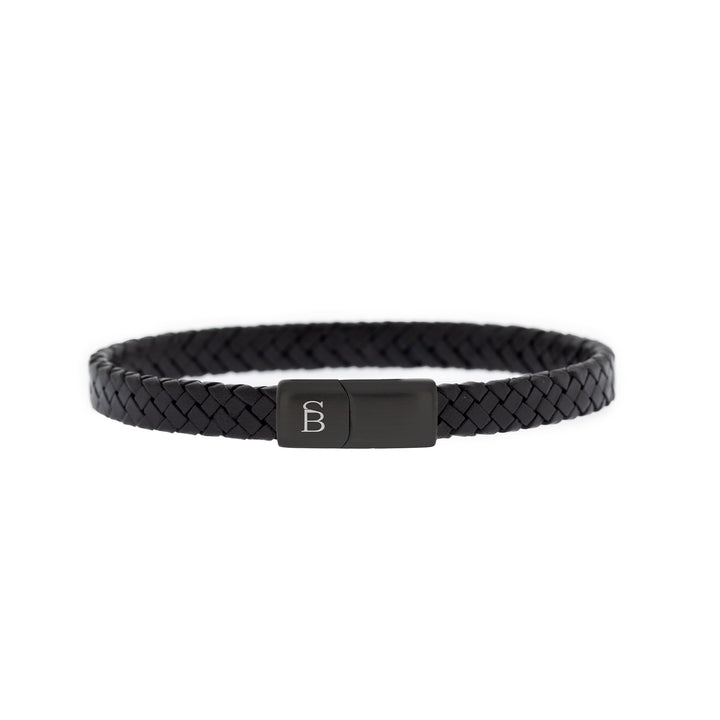 Black Leather & Stainless Steel Bracelet - "Riley"