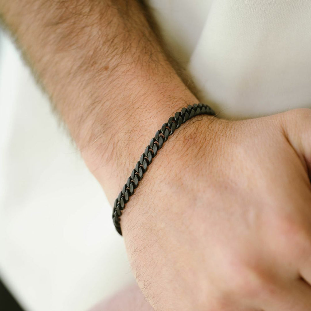 Matte Black-Plated Stainless Steel Curb Link Bracelet - "Svelte Stephen"