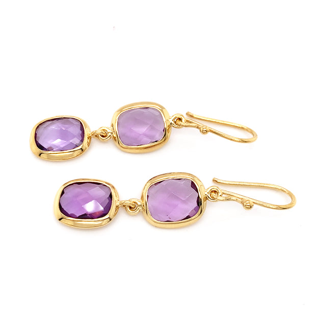 Gold Vermeil Amethyst Double Drop Earrings - "Sofia"