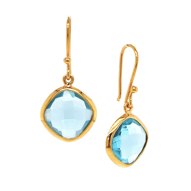 Gold Vermeil Kite Shaped Blue Topaz Earrings - "Ocean Bleu"