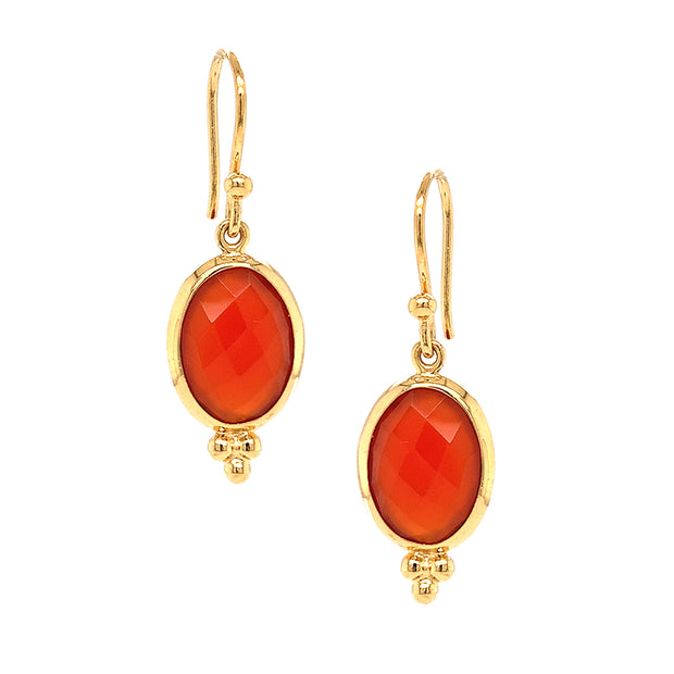 Gold Vermeil Oval Red Onyx Drop Earrings - "Blood Orange"