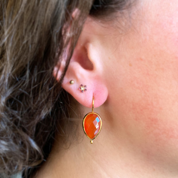 Gold Vermeil Pear Red Onyx Drop Earrings - "Blood Orange"