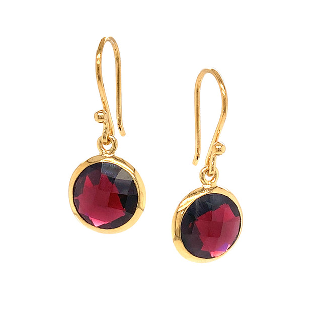 Gold Vermeil Round Garnet Drop Earrings - "Dragon's Blood"