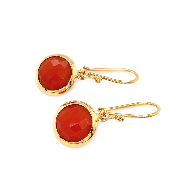 Gold Vermeil Round Red Onyx Drop Earrings - "Blood Orange"