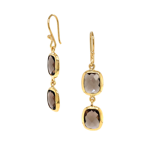 Gold Vermeil & Smokey Quartz Double Drop Earrings