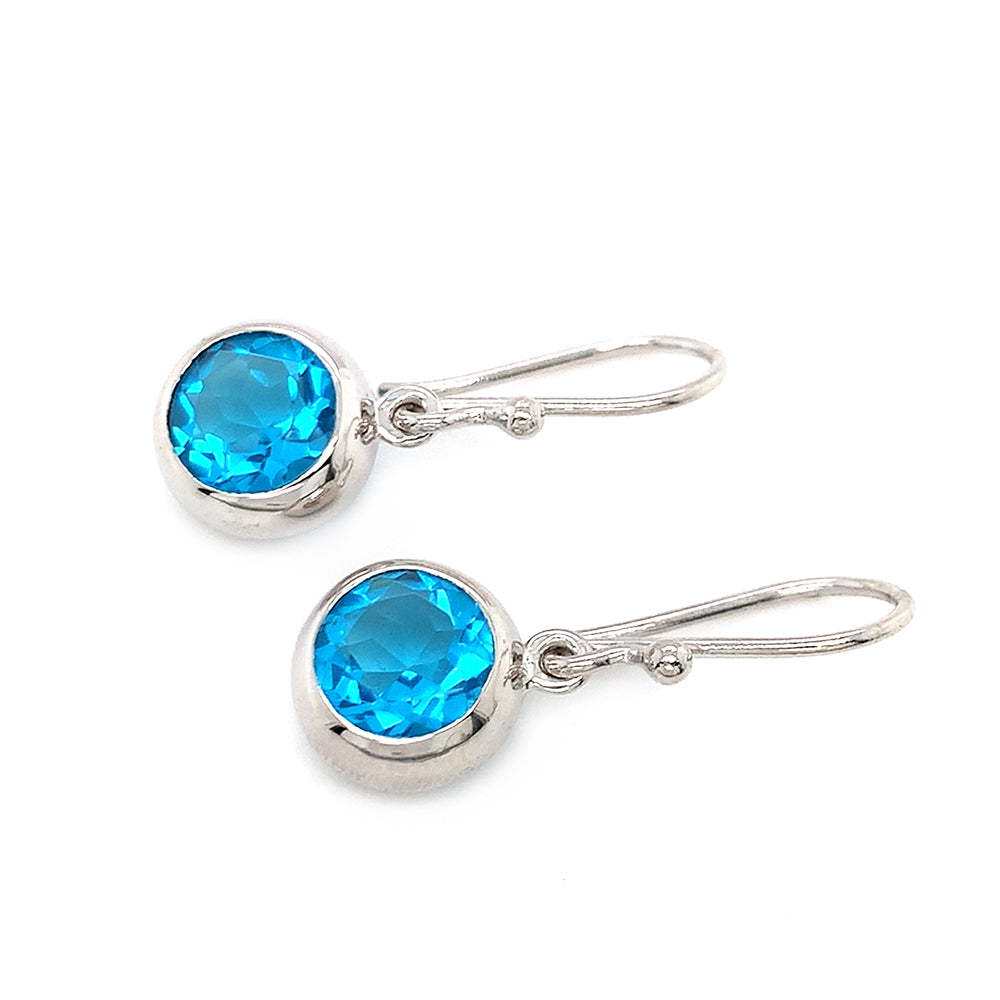 Sterling Silver & Blue Topaz Drop Earrings - "Full Moon"