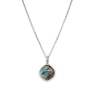 Sterling Silver Square Labradorite Necklace - "Misty River"