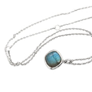 Sterling Silver Square Labradorite Necklace - "Misty River"