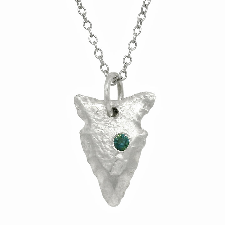 Teal Montana Sapphire Sterling Silver Pendant - "Arrowhead"
