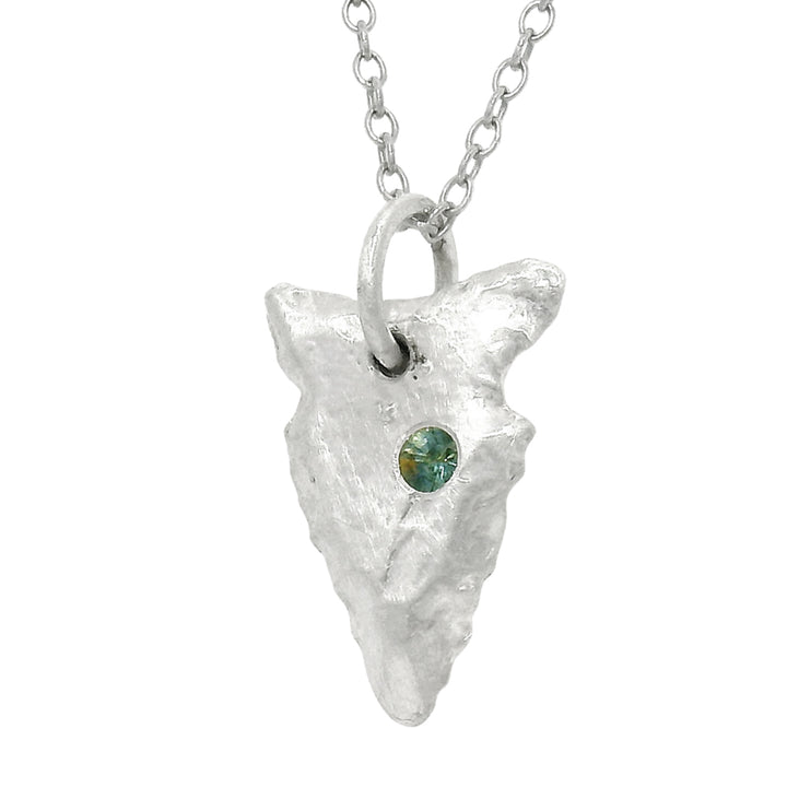 Green Montana Sapphire Sterling Silver Pendant - "Arrowhead"