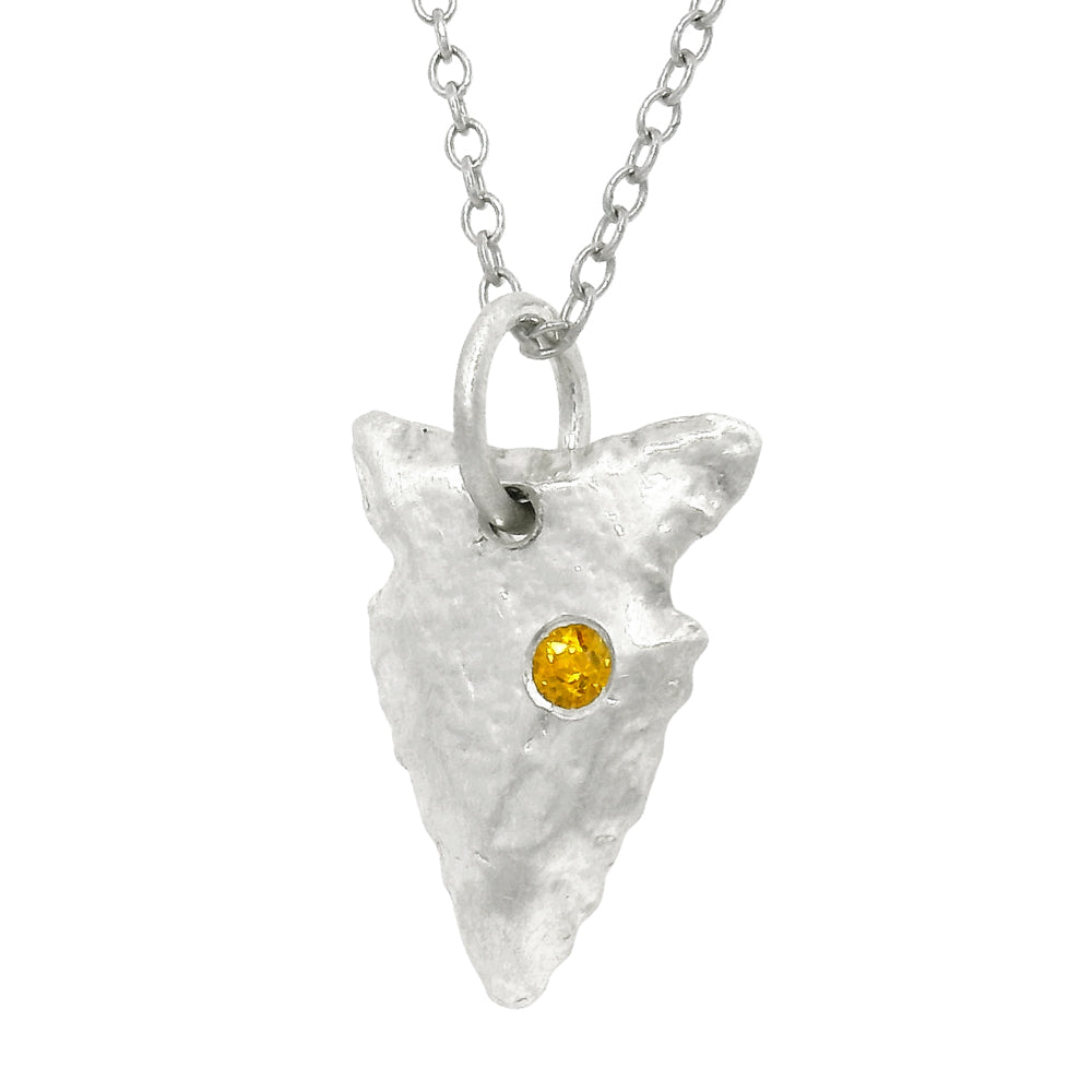 Orange Montana Sapphire Sterling Silver Pendant - "Arrowhead"