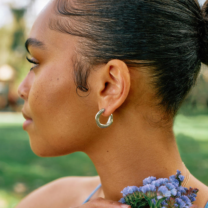 Sterling Silver Semi Hoop Earrings - "Maji"