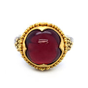 Yellow Gold & Sterling Silver Garnet Ring - "Royal Red"