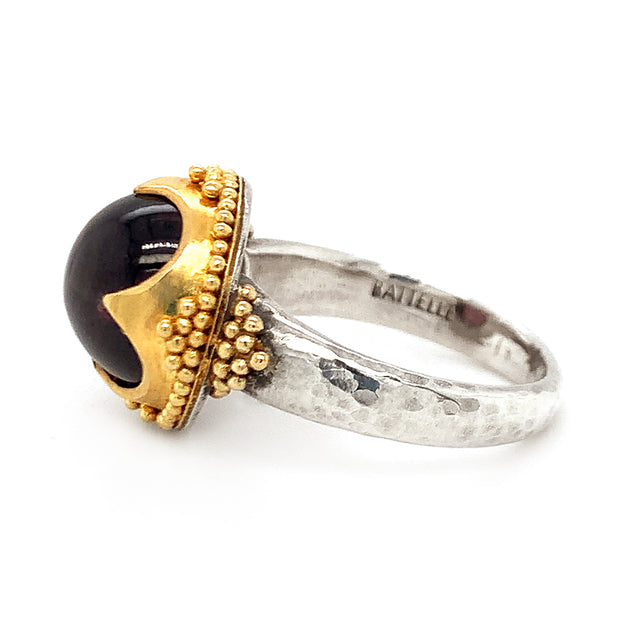 Yellow Gold & Sterling Silver Garnet Ring - "Royal Red"