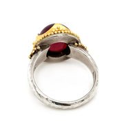 Yellow Gold & Sterling Silver Garnet Ring - "Royal Red"