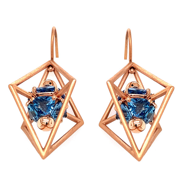 Aquamarine and Rose Gold Earrings - "Brilliant Birdcage"