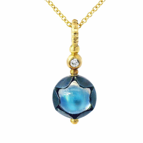 Yellow Gold & Oxidized Silver Rainbow Moonstone Necklace - "Galactic Elixir"