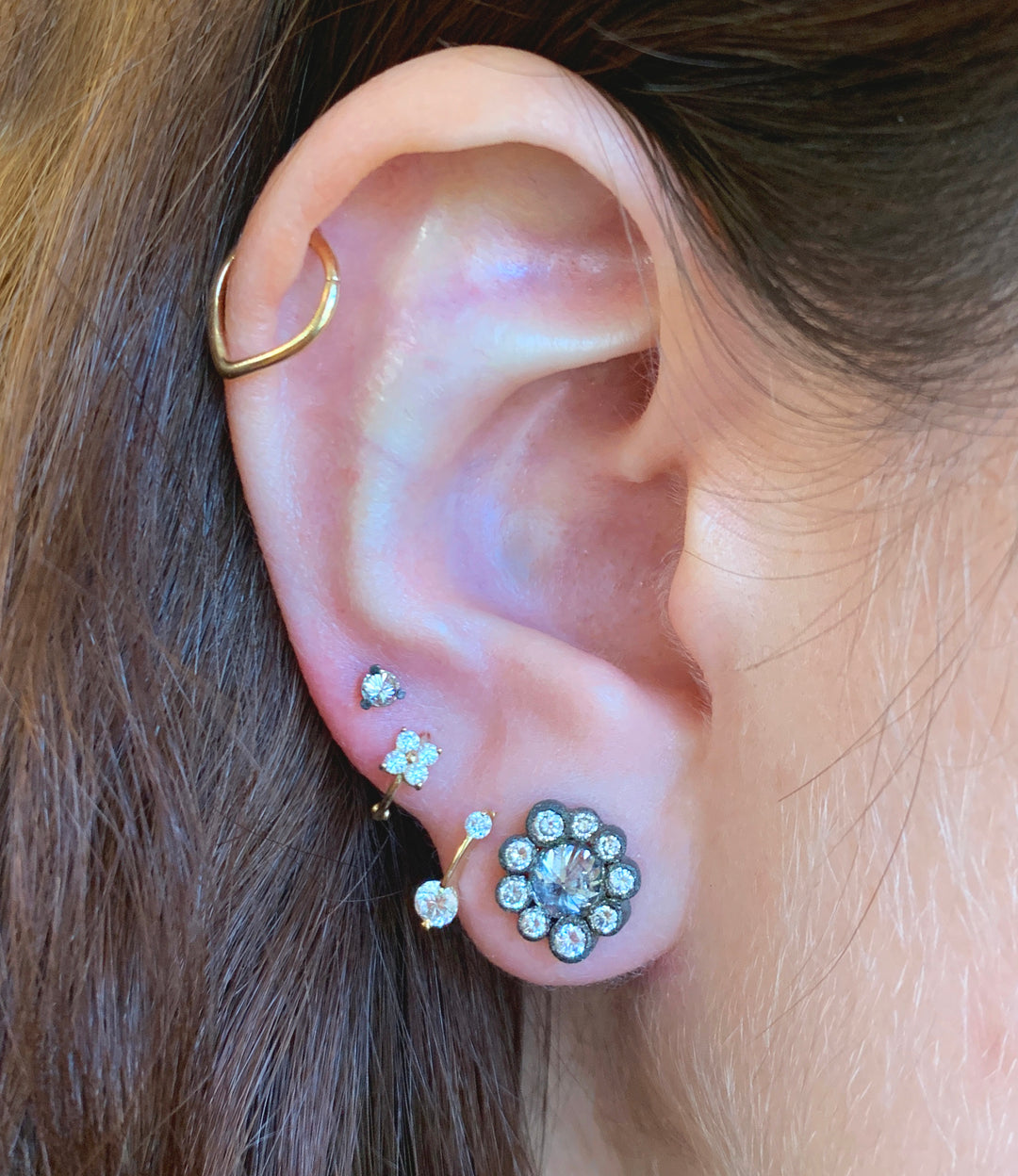 Inverted Diamond Halo Earrings -"Celestials"