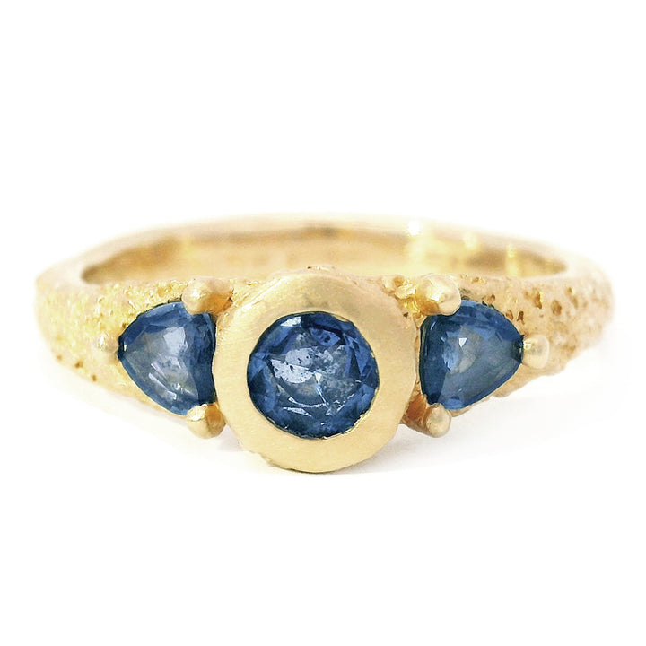 Yogo Sapphire Three Stone Ring - "Buried Gems"