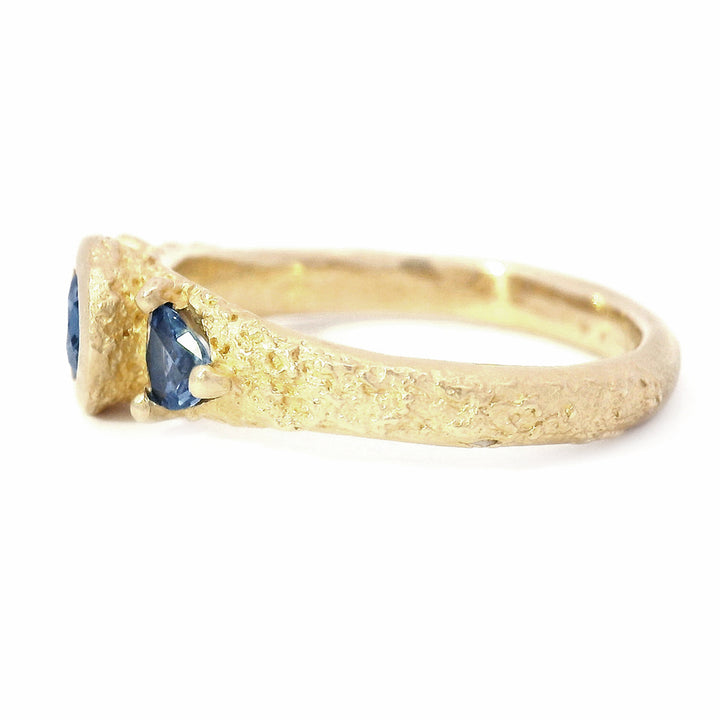 Yogo Sapphire Three Stone Ring - "Buried Gems"