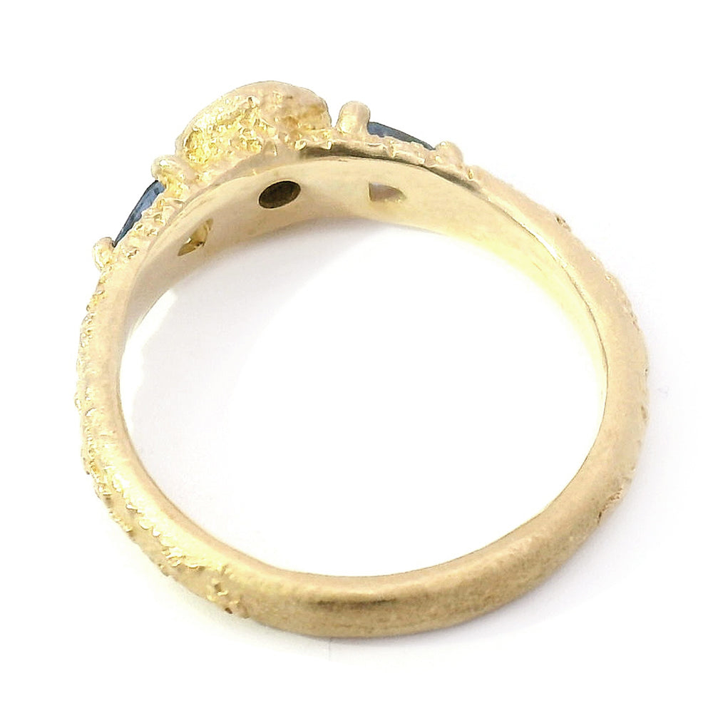 Yogo Sapphire Three Stone Ring - "Buried Gems"