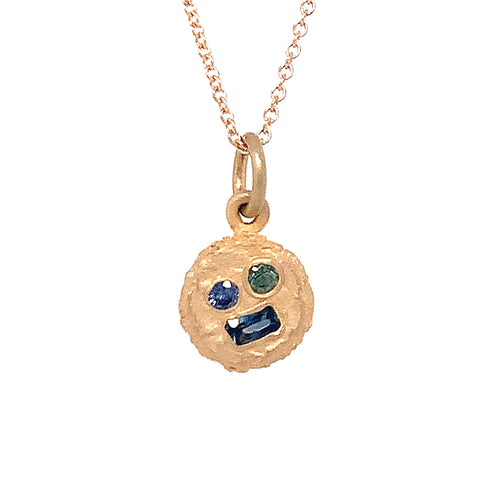 Montana Sapphire Yellow Gold Necklace - "Sea Floor Medallion"