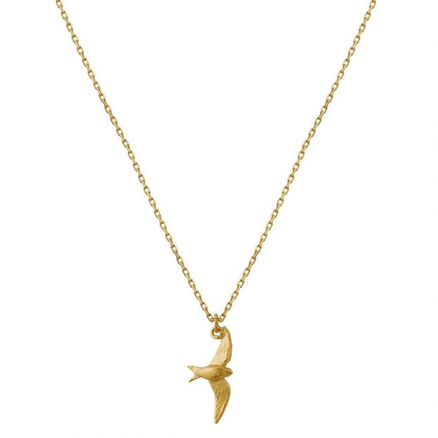 18K Yellow Gold Necklace - "Teeny Tiny Swallow"