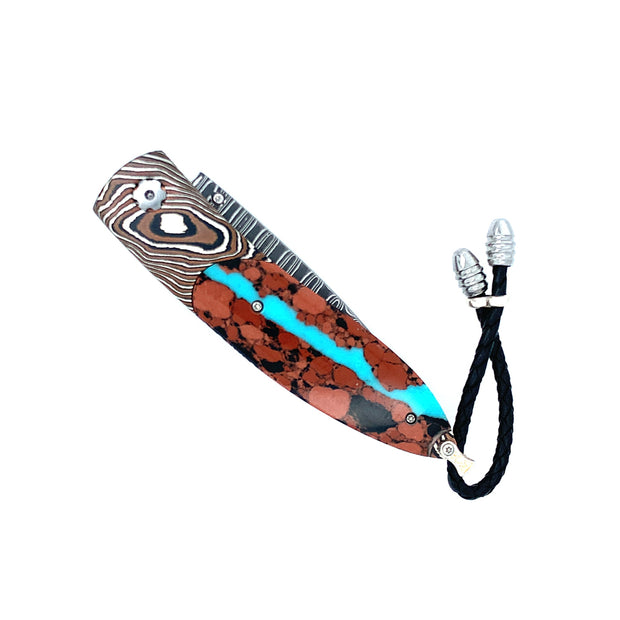 Damascus Steel, Turquoise & Lava Rock Knife- "Magma"