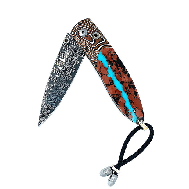 Damascus Steel, Turquoise & Lava Rock Knife- "Magma"