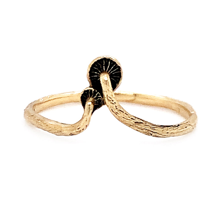 Yellow Gold Mushroom Ring - "Tiniest of Twins"