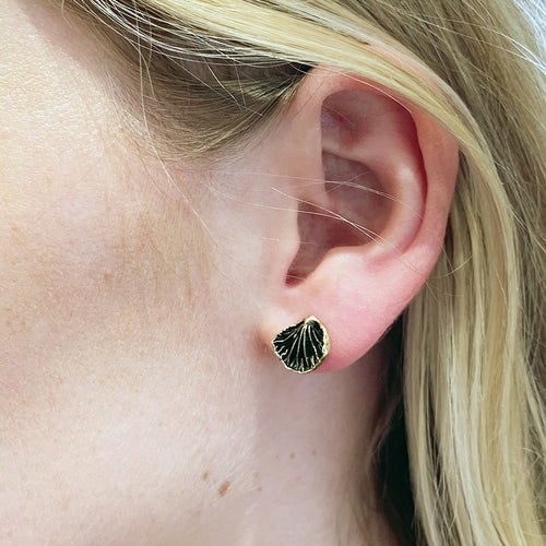 Yellow Gold Stud Earrings - "Large Oyster Mushrooms"