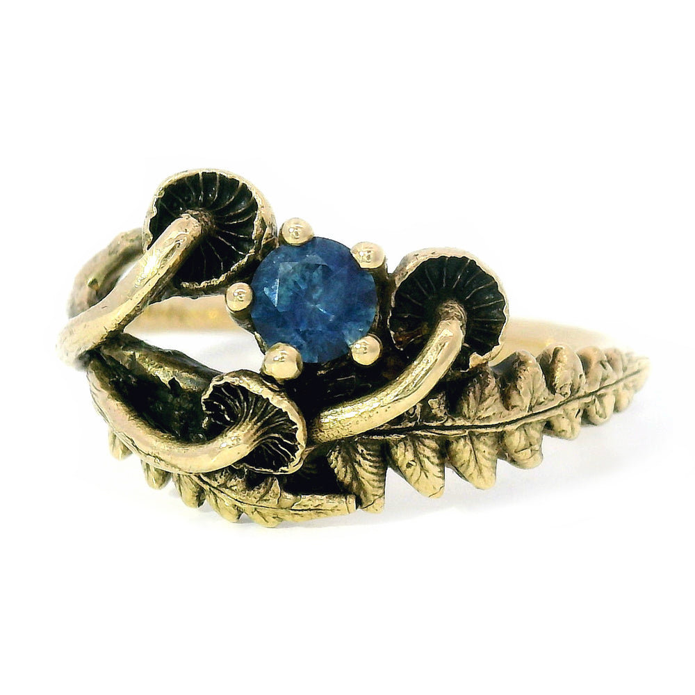 Blue Montana Sapphire & Yellow Gold Mushroom Ring - "Sisters"